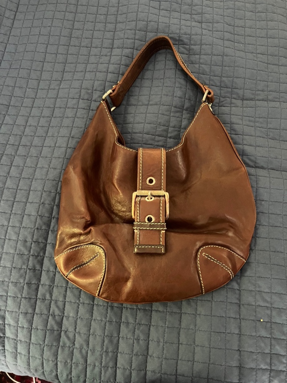 Vintage Michael Kors Cognac Brown Leather Hobo Shoulder Bag Buckle Y2K